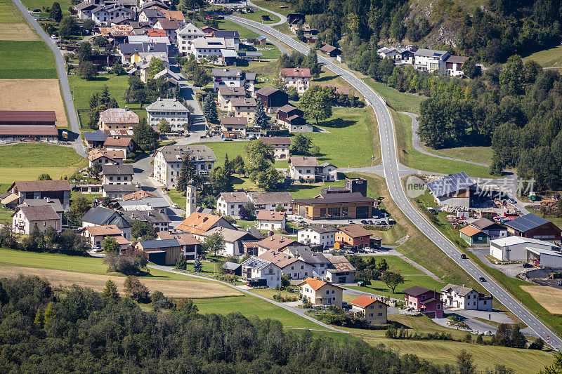 Santa Maria Val Müstair village, Alpine Landscape in Inn Valley, Graubunden, Swiss Alps